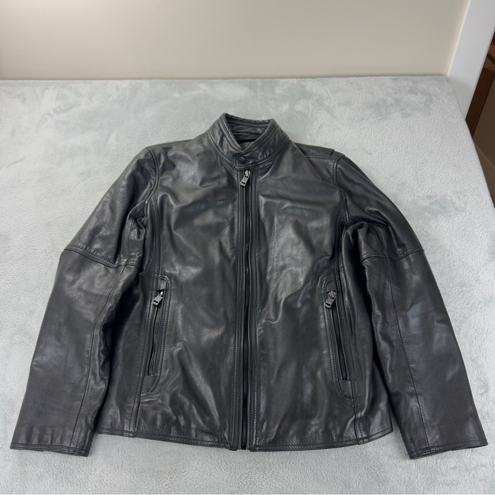 Andrew Marc Men's Size Medium 100% Black Soft Leather Jacket Full Zip AM8A1353